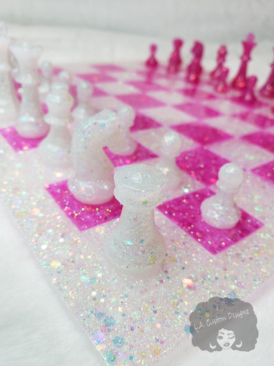 Glitter Resin Chess and Checkers Set - lacustomdesignz