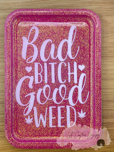 Bad Bitch Good Weed Rolling Tray Set - lacustomdesignz