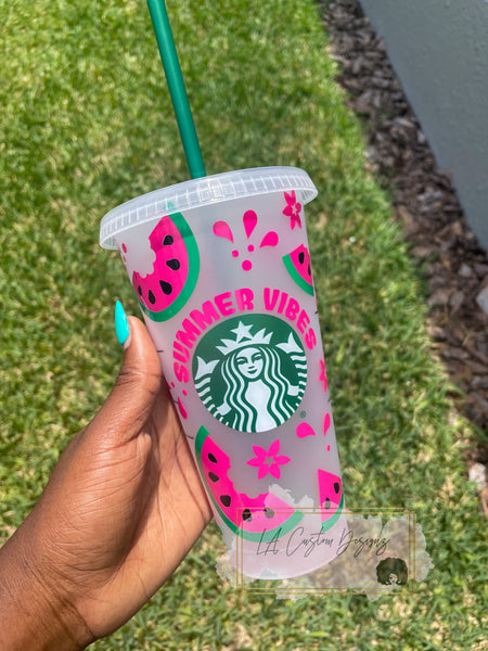 Starbucks Strawberry and Hearts Cold Cup - lacustomdesignz