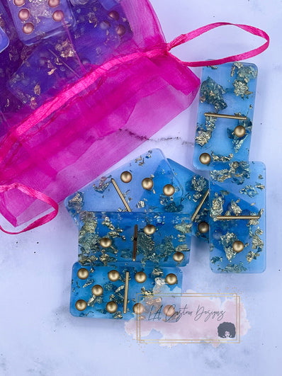 Blue and Gold Resin Domino Set - lacustomdesignz