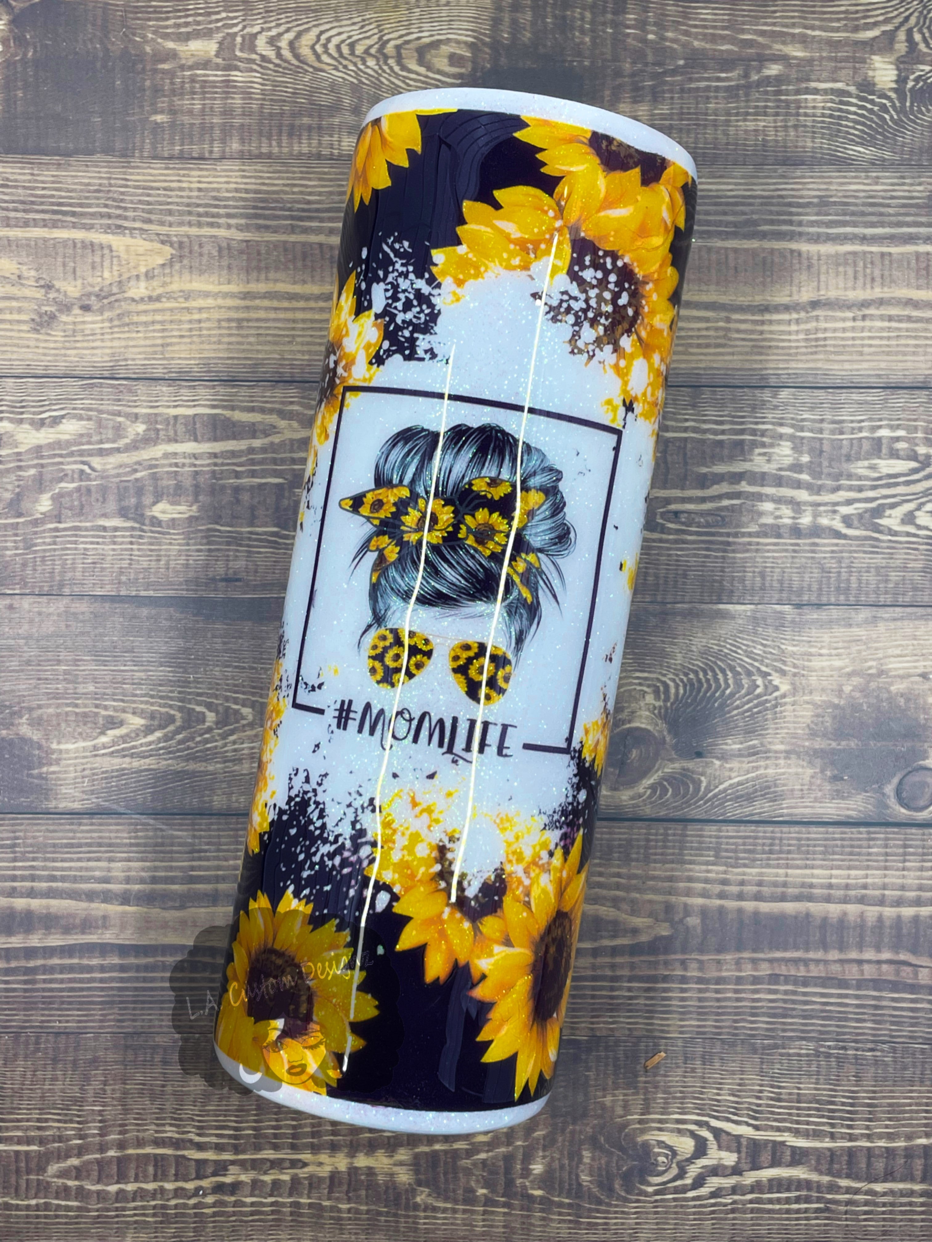 Mom life tumbler with Sunflowers