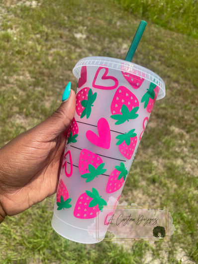 Pink Holographic Hearts Cup, Starbucks Cold Cup with Straw, Valentines – B  Barry Nerdy