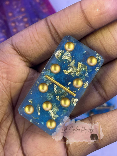 Blue and Gold Resin Domino Set - lacustomdesignz