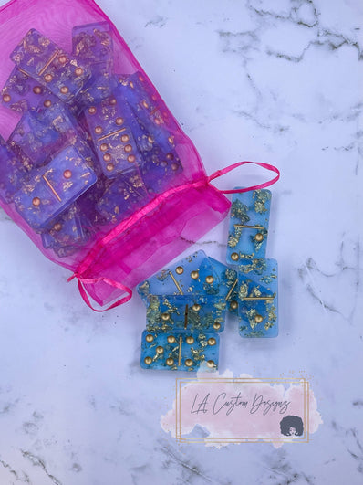 Blue and Gold Resin Domino Set - lacustomdesignz